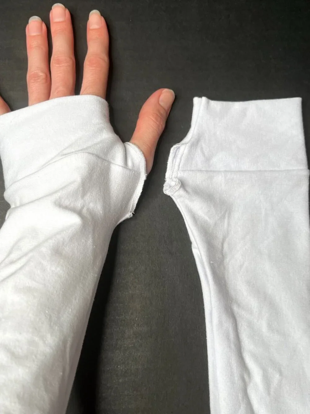 Cotton Jersey Armwarmers White Thumb Hole Hand Warmers Driving Sun UV Protection